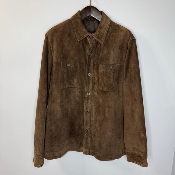 Guess Vintage Y2K Leather Suede Shirt Jacket Brown Men's M - Picture 2 of 12